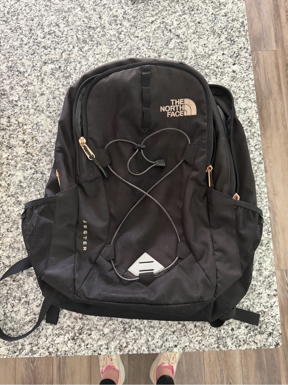 The North Face Black Jester Daypack with Rose Gold Accents